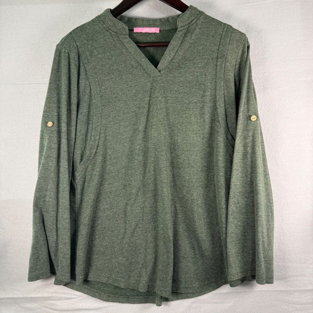 Joymom Maternity Nursing Top Olive Green Roll Tab Sleeve V-Neck Large